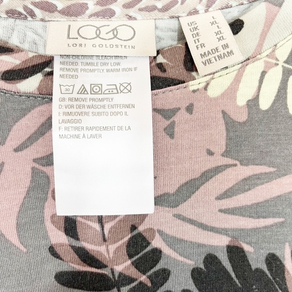 LOGO Lori Goldstein Gray Leaf Multi Print Chiffon Trim Swing Tunic - Size Large - Picture 4 of 5
